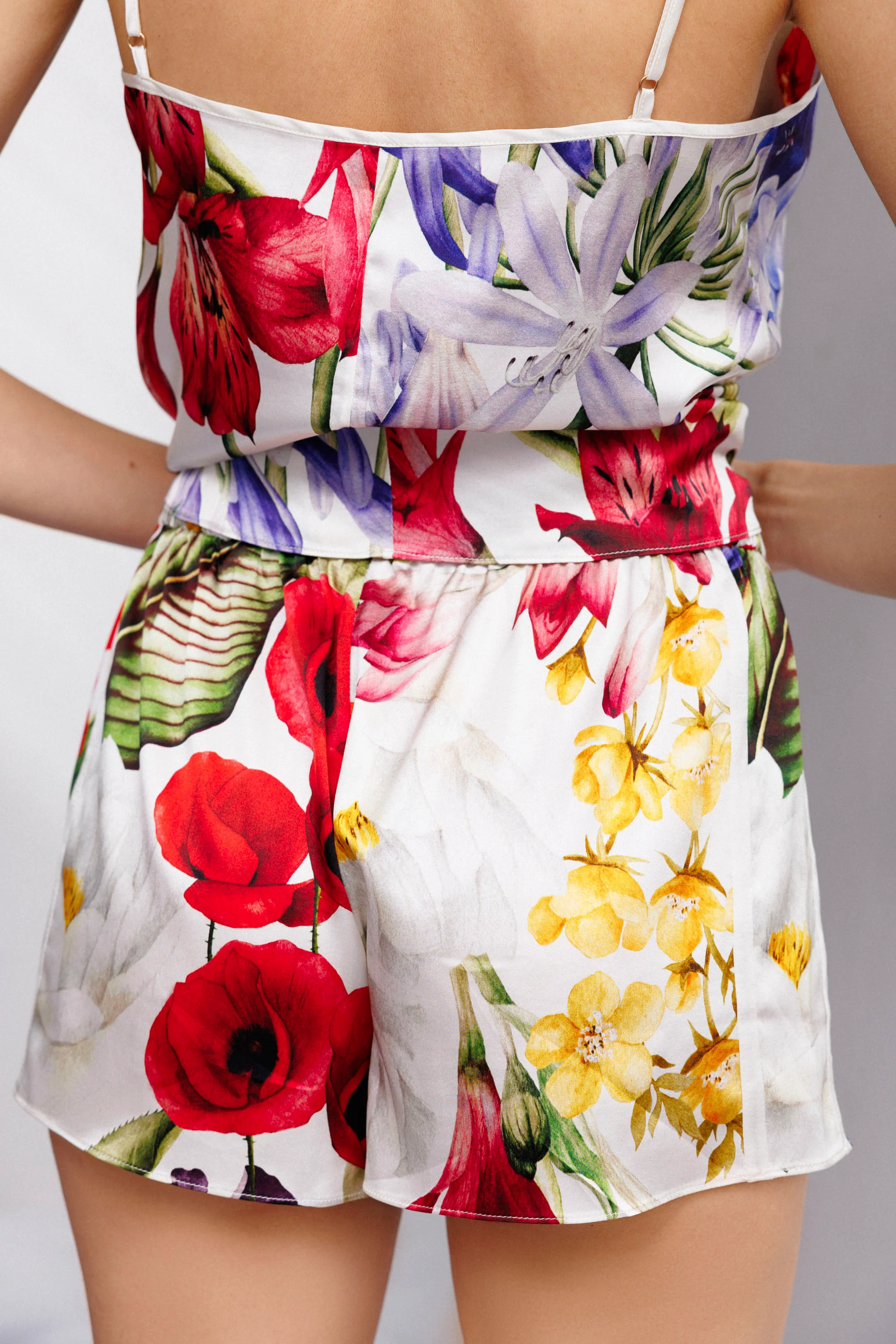 Wild Bloom Camisole and Shorts Set in White