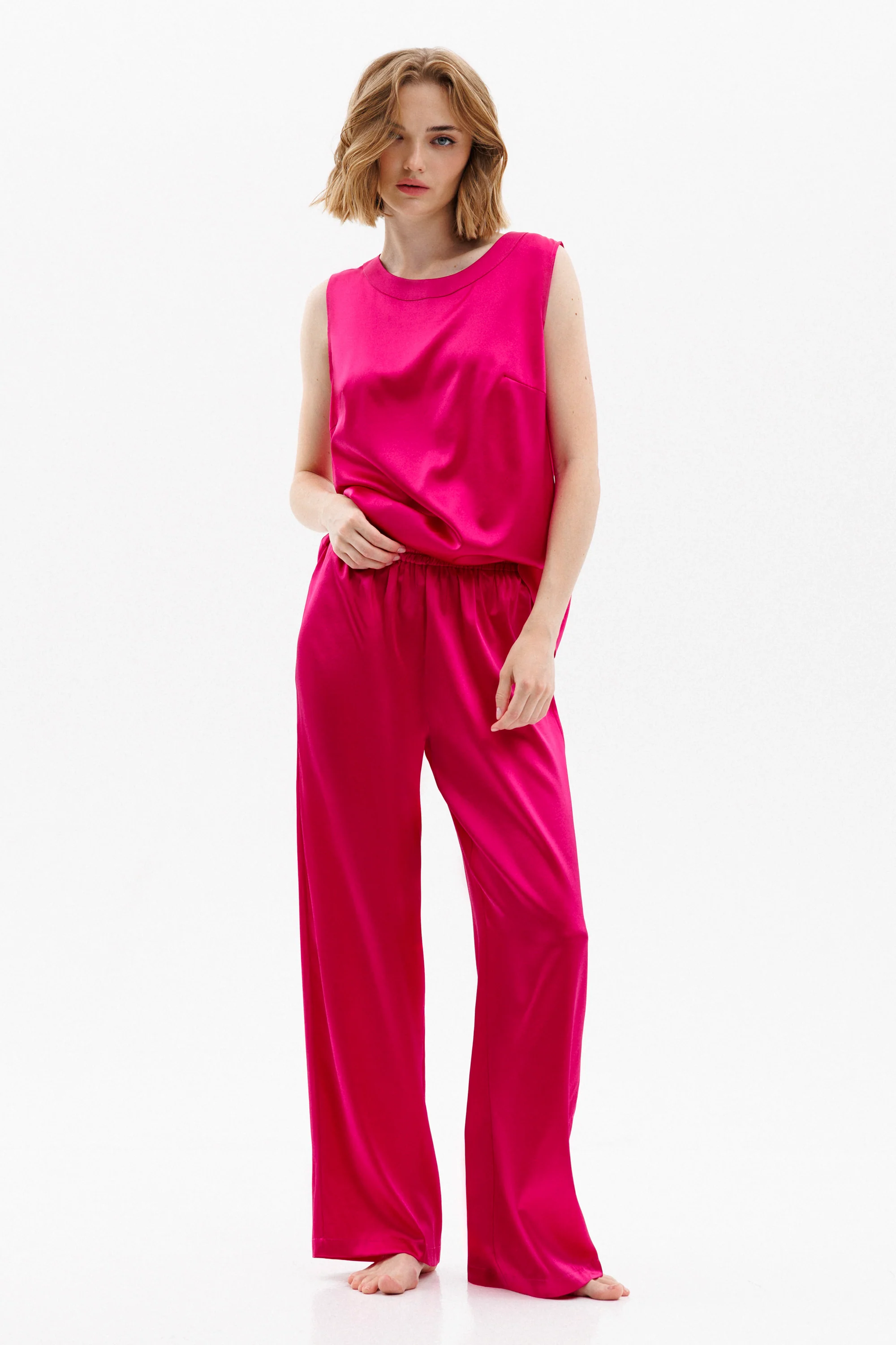 Silk Sleeveless Blouse in Fuchsia