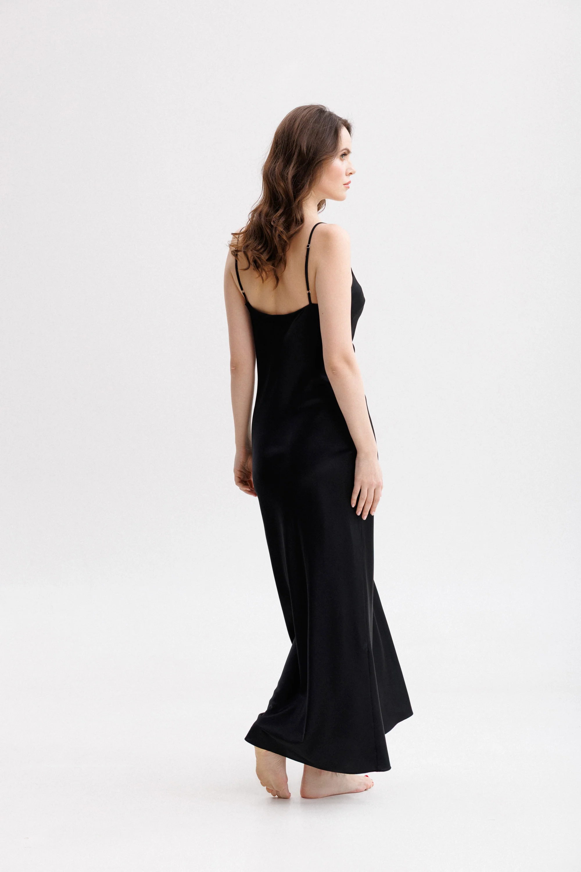 Long Silk Slip Dress in Black