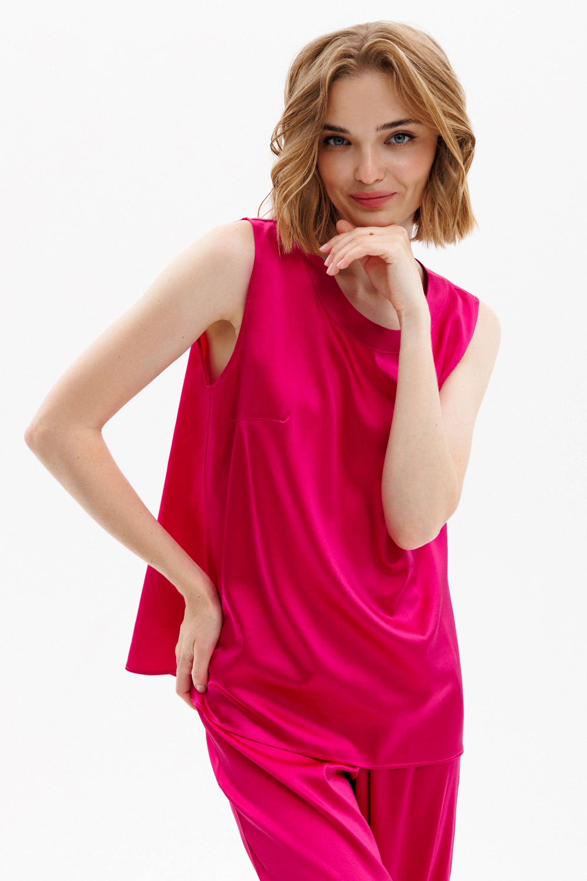 Silk Sleeveless Blouse in Fuchsia