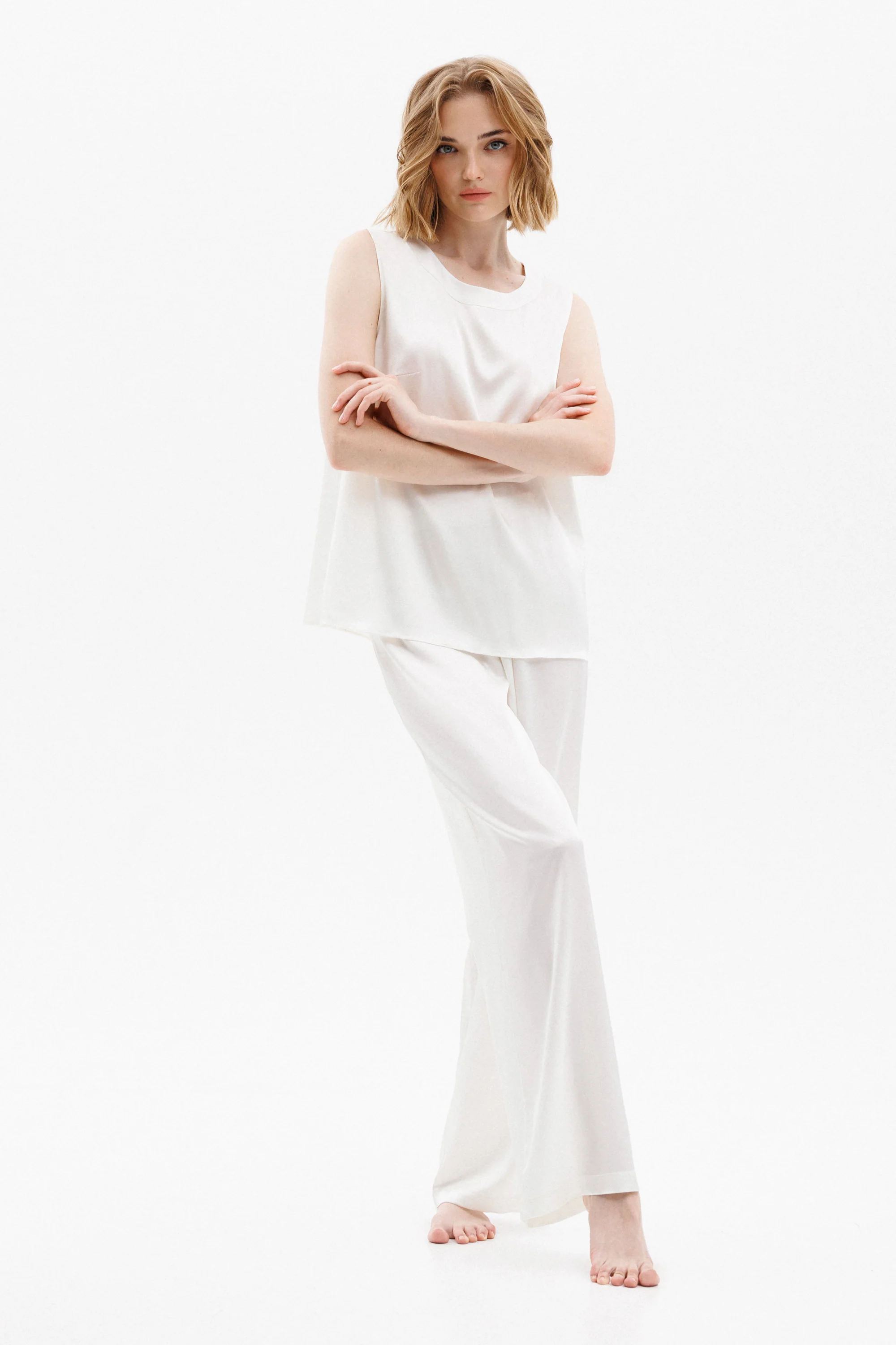 Silk Relaxed Pants in Ivory