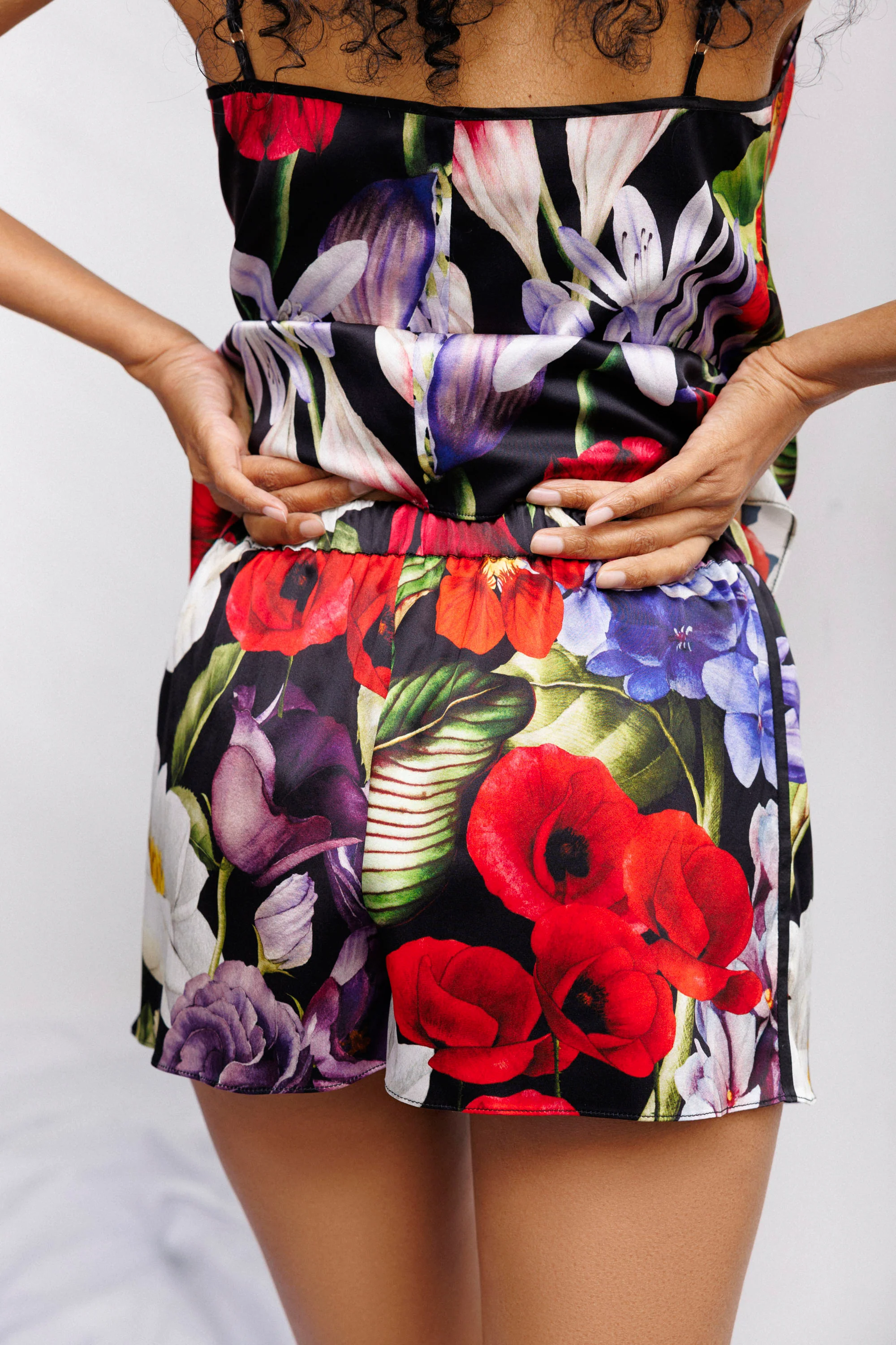 Wild Bloom Camisole and Shorts Set in Black